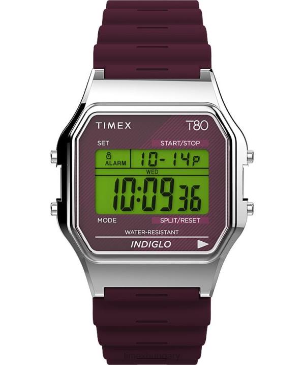 órák | B8NR262 Timex ezüst tónusú/bordó t80 34mm-es műgyanta szíjas óra férfiak