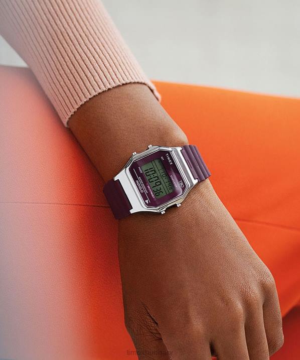 órák | B8NR262 Timex ezüst tónusú/bordó t80 34mm-es műgyanta szíjas óra férfiak