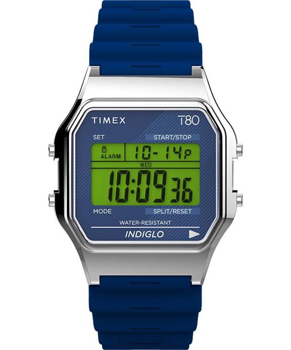 órák | B8NR266 Timex ezüst tónusú/kék t80 34mm-es műgyanta szíjas óra férfiak