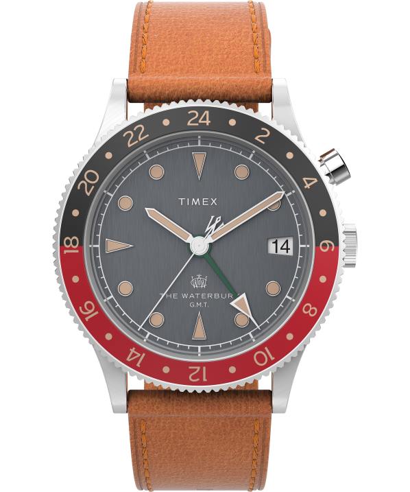 órák | B8NR11 Timex barna/fekete waterbury hagyományos gmt 39 mm-es bőr szíjas óra férfiak