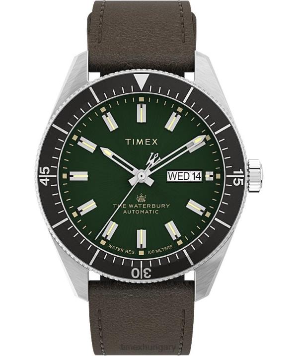 órák | B8NR21 Timex rozsdamentes acél/barna/zöld/fekete waterbury merülő automata 40mm-es bőr szíjas óra férfiak