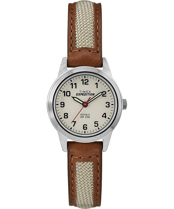 órák | B8NR26 Timex króm/barna/natúr expedition field mini 26mm-es bőr szíjas karóra férfiak