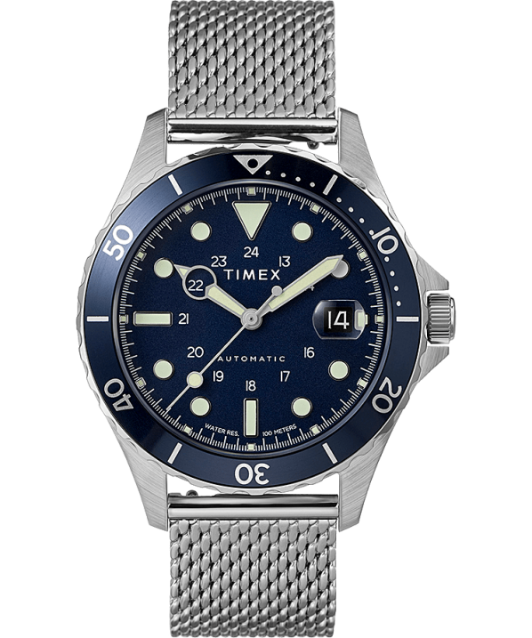 órák | B8NR28 Timex rozsdamentes acél/kék navi xl automata 41mm-es rozsdamentes acél hálós karóra férfiak