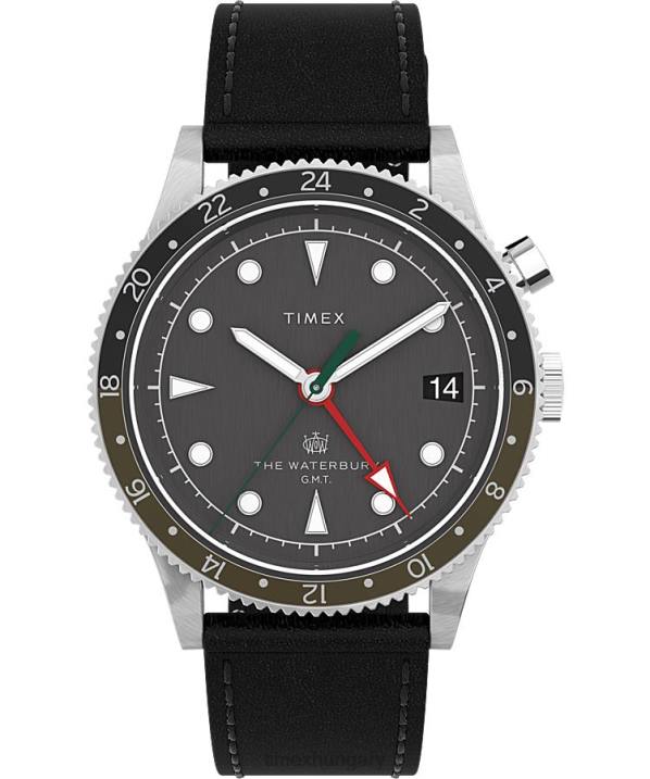 órák | B8NR2 Timex rozsdamentes acél/fekete waterbury hagyományos gmt 39 mm-es bőr szíjas óra férfiak