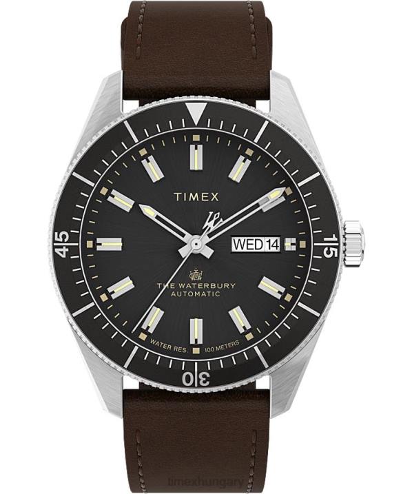órák | B8NR33 Timex rozsdamentes acél/barna/fekete waterbury merülő automata 40mm-es bőr szíjas óra férfiak