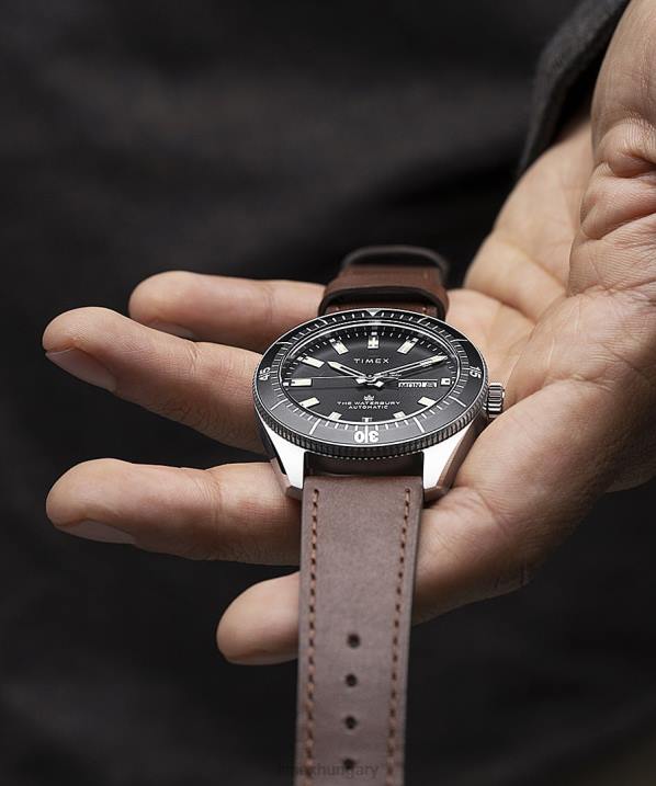 órák | B8NR33 Timex rozsdamentes acél/barna/fekete waterbury merülő automata 40mm-es bőr szíjas óra férfiak