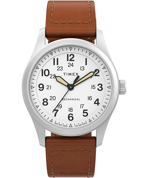 órák | B8NR3 Timex rozsdamentes acél/barna/fehér expedition north field post mechanikus 38mm-es környezetbarát bőr szíjas óra férfiak