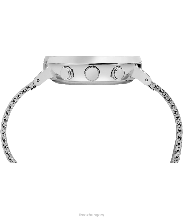órák | B8NR104 Timex ezüst tónusú/fehér Fairfield kronográf 41 mm-es hálós karóra férfiak