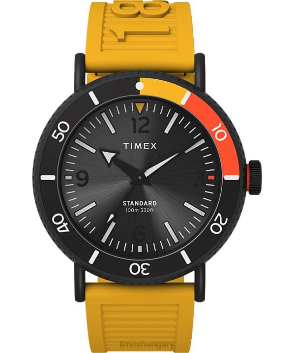 órák | B8NR105 Timex ezüst tónusú/sárga/fekete/egyéb szabványos búváróra, 43 mm-es környezetbarát műgyanta szíjjal férfiak