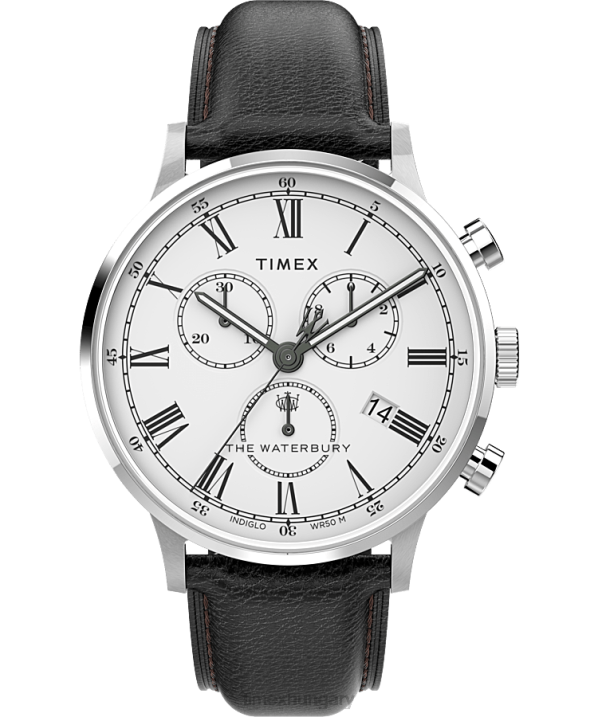 órák | B8NR106 Timex rozsdamentes acél/fekete/fehér Waterbury klasszikus kronográfos 40 mm-es bőr szíjas óra férfiak