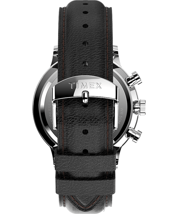 órák | B8NR106 Timex rozsdamentes acél/fekete/fehér Waterbury klasszikus kronográfos 40 mm-es bőr szíjas óra férfiak