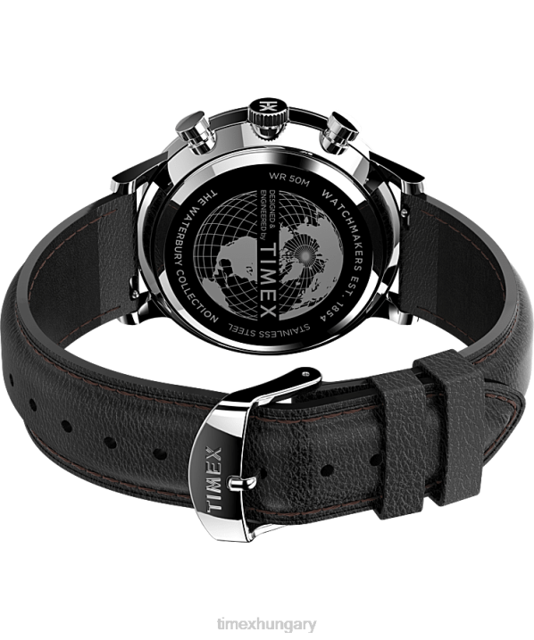 órák | B8NR106 Timex rozsdamentes acél/fekete/fehér Waterbury klasszikus kronográfos 40 mm-es bőr szíjas óra férfiak