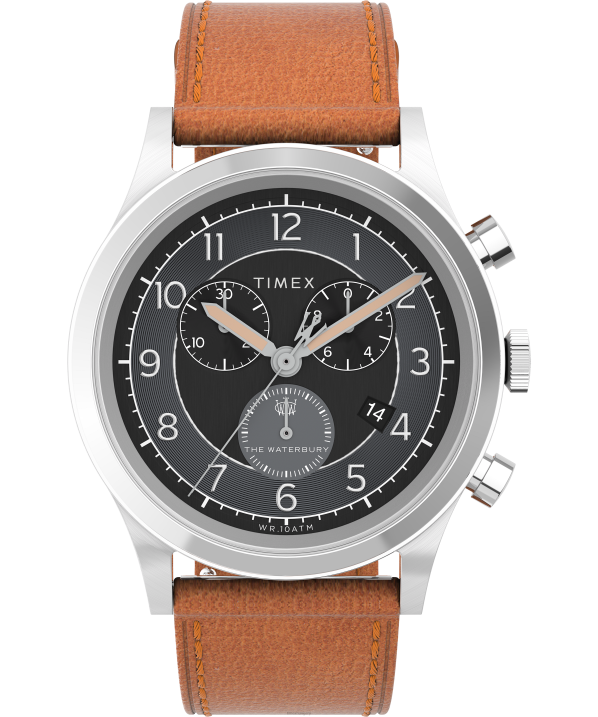 órák | B8NR82 Timex barna/fekete Waterbury hagyományos kronográfos 42 mm-es bőr szíjas óra férfiak