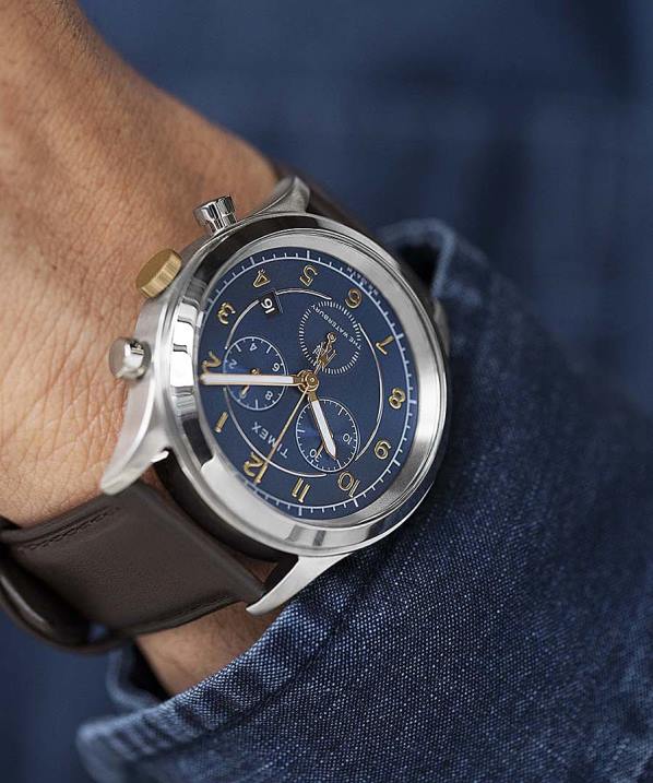 órák | B8NR83 Timex rozsdamentes acél/kék Waterbury hagyományos kronográfos 42 mm-es bőr szíjas óra férfiak