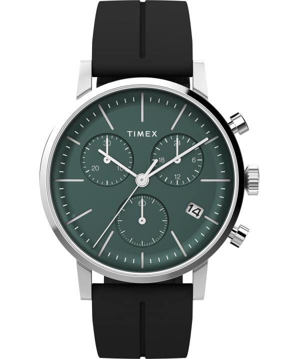 órák | B8NR85 Timex rozsdamentes acél/fekete/zöld midtown kronográf 40 mm-es szintetikus gumi szíjas óra férfiak