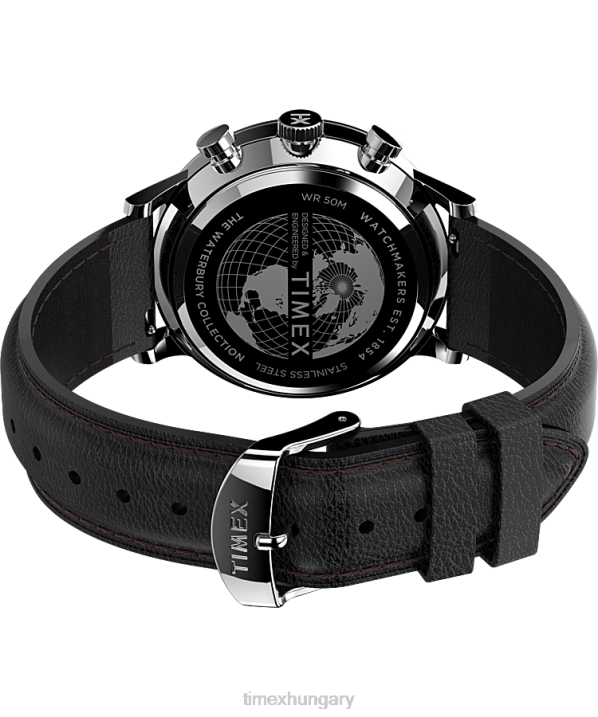 órák | B8NR87 Timex rozsdamentes acél/fekete Waterbury klasszikus kronográfos 40 mm-es bőr szíjas óra férfiak