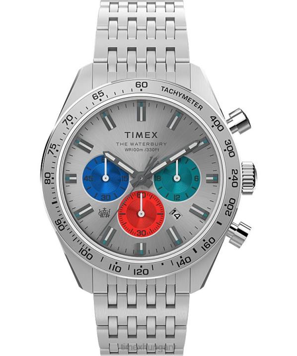 órák | B8NR89 Timex rozsdamentes acél/ezüst tónusú Waterbury kronográf 41 mm-es rozsdamentes acél karkötő karóra férfiak