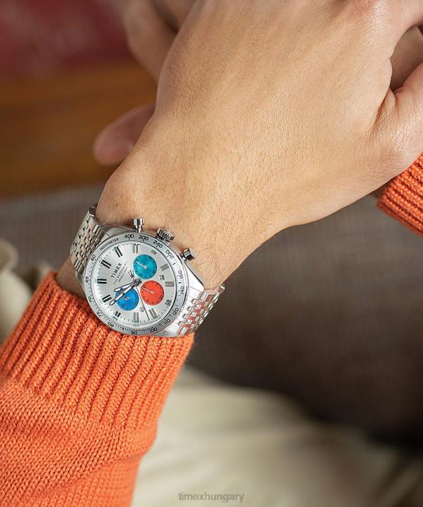 órák | B8NR89 Timex rozsdamentes acél/ezüst tónusú Waterbury kronográf 41 mm-es rozsdamentes acél karkötő karóra férfiak