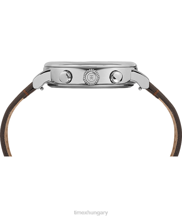 órák | B8NR90 Timex ezüst tónusú/barna/krémes standard kronográf 41 mm-es bőr szíjas óra férfiak
