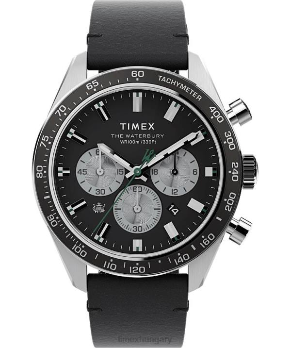 órák | B8NR91 Timex rozsdamentes acél/fekete/kék Waterbury kronográf 41 mm-es bőr szíjas óra férfiak