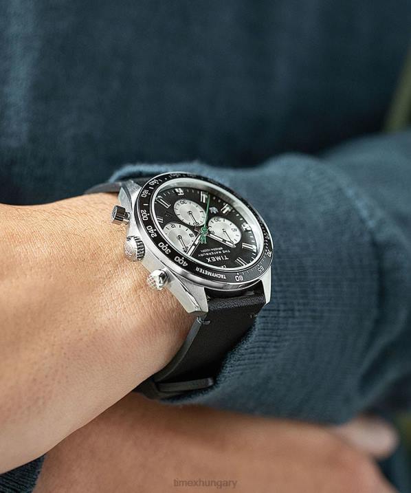 órák | B8NR91 Timex rozsdamentes acél/fekete/kék Waterbury kronográf 41 mm-es bőr szíjas óra férfiak
