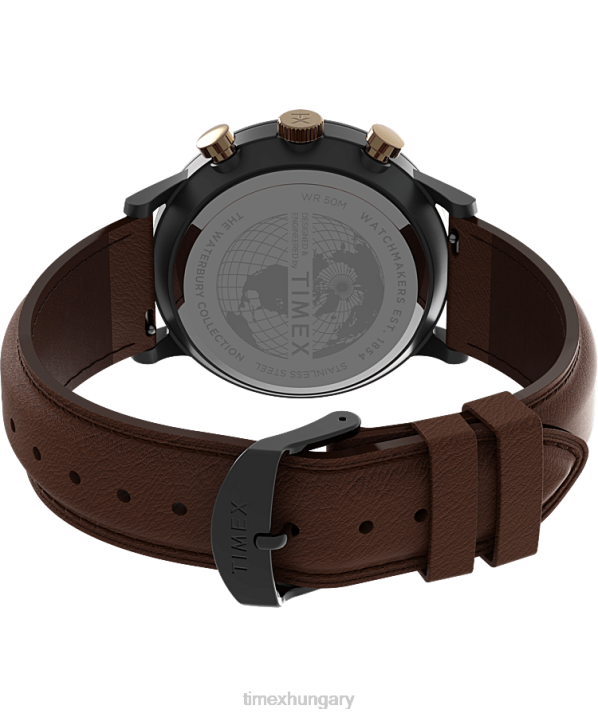 órák | B8NR92 Timex gunmetal/barna/kék Waterbury klasszikus kronográfos 40 mm-es bőr szíjas óra férfiak