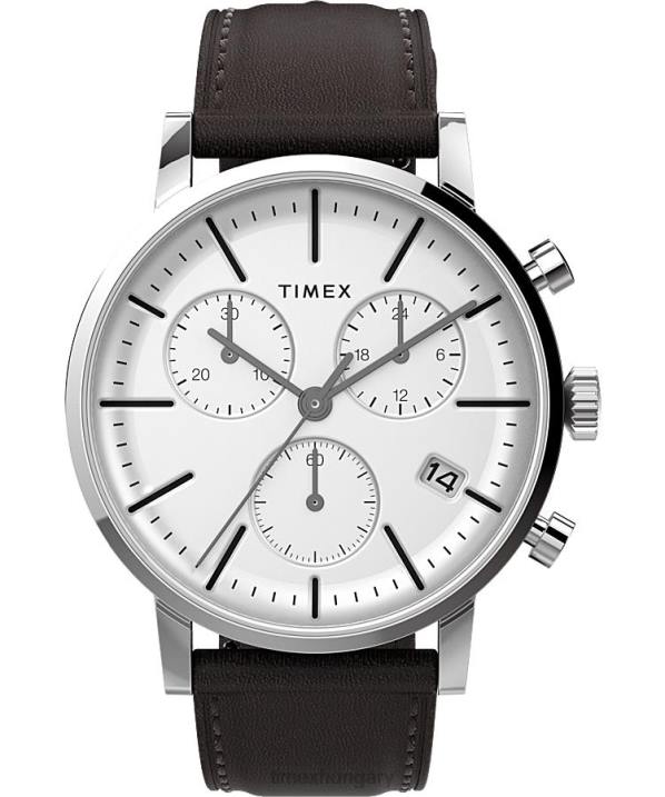 órák | B8NR93 Timex rozsdamentes acél/barna/fehér midtown kronográf 40 mm-es bőr szíjas óra férfiak