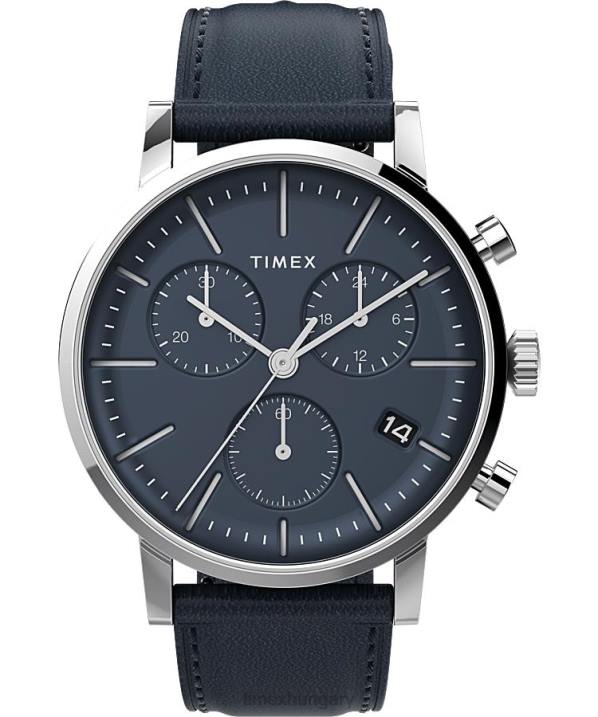 órák | B8NR94 Timex rozsdamentes acél/kék midtown kronográf 40 mm-es bőr szíjas óra férfiak