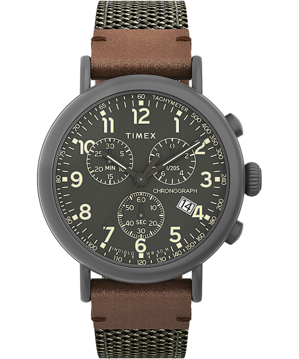 órák | B8NR96 Timex gunmetal/zöld szabványos kronográf 41 mm-es szövet és bőr szíjas óra férfiak