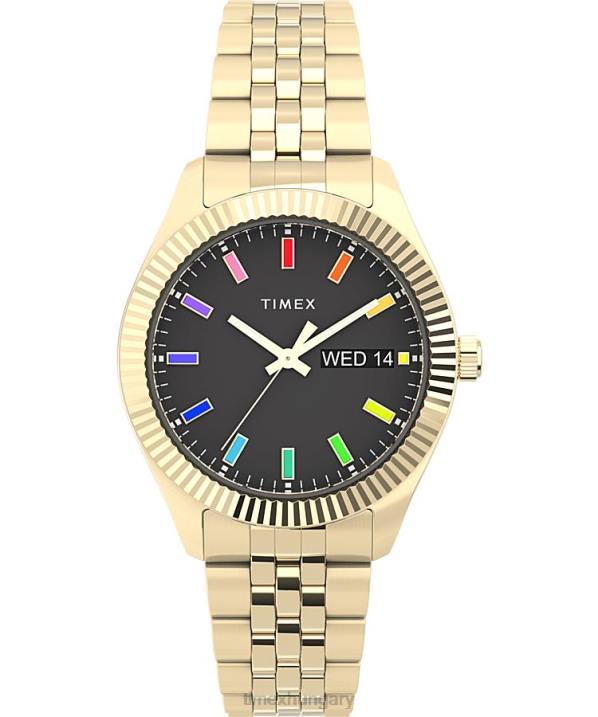 órák | B8NR144 Timex arany tónusú/fekete örökölt szivárványos 36 mm-es rozsdamentes acél karkötős óra férfiak