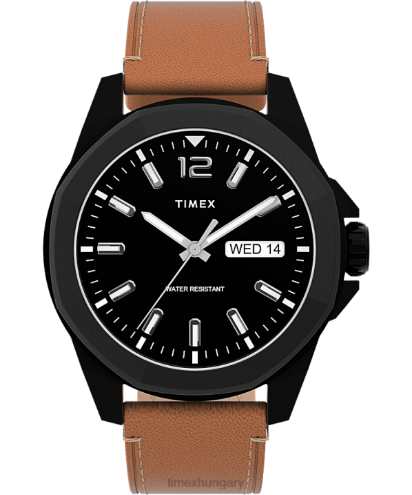 órák | B8NR149 Timex fekete/barna essex avenue 44mm-es bőr szíjas karóra férfiak