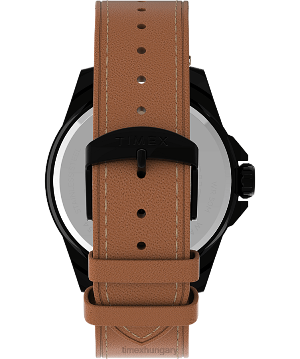 órák | B8NR149 Timex fekete/barna essex avenue 44mm-es bőr szíjas karóra férfiak
