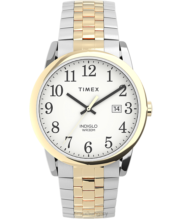 órák | B8NR159 Timex kéttónusú/fehér Easy Reader 38mm-es rozsdamentes acél tágulási szalagos óra tökéletes illeszkedéssel férfiak