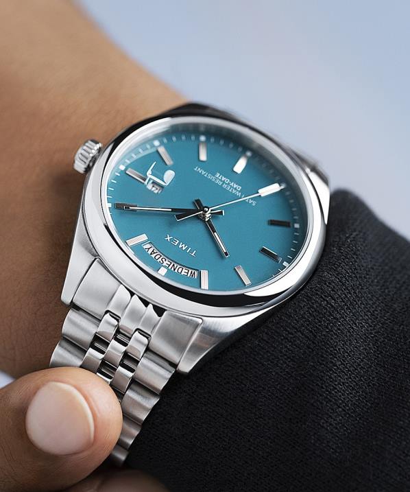 órák | B8NR163 Timex rozsdamentes acél/kékeszöld örökölt nap és dátum 41 mm-es rozsdamentes acél karkötő karóra férfiak