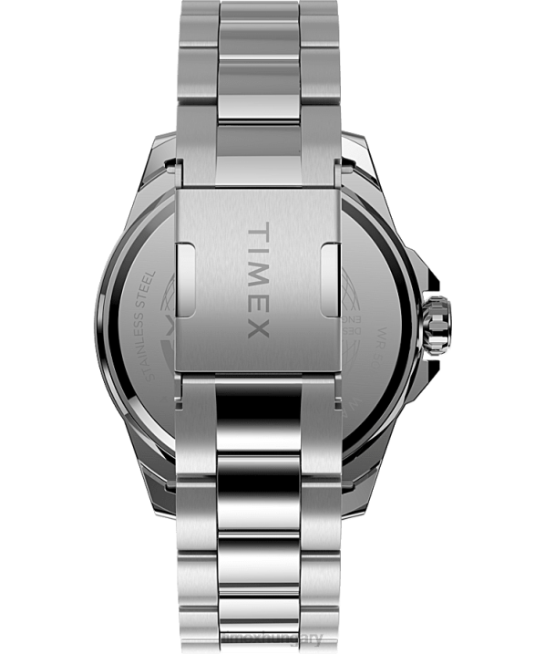 órák | B8NR165 Timex ezüst tónusú/rozsdamentes acél/fekete essex avenue 44mm-es rozsdamentes acél karkötős óra férfiak