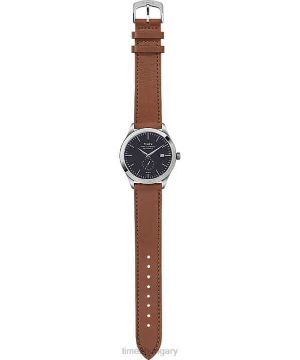 órák | B8NR279 Timex rozsdamentes acél/barna/kék amerikai dokumentumok 41mm-es bőr szíjas óra férfiak