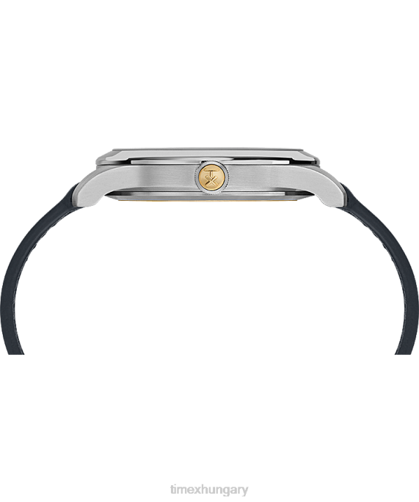 órák | B8NR281 Timex rozsdamentes acél/kék/szürke amerikai dokumentumok 41mm-es bőr szíjas óra férfiak