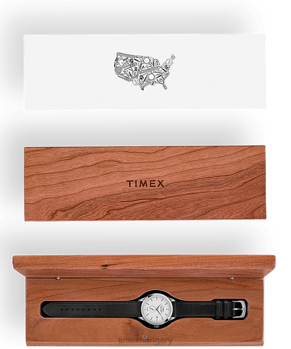 órák | B8NR281 Timex rozsdamentes acél/kék/szürke amerikai dokumentumok 41mm-es bőr szíjas óra férfiak