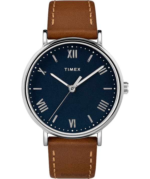 órák | B8NR285 Timex króm/barna/kék southview 41 mm-es bőr szíjas karóra férfiak