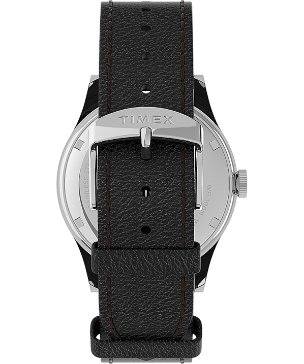 órák | B8NR289 Timex rozsdamentes acél/fekete/ezüst tónusú Waterbury hagyományos nappali 39 mm-es bőr szíjas karóra férfiak