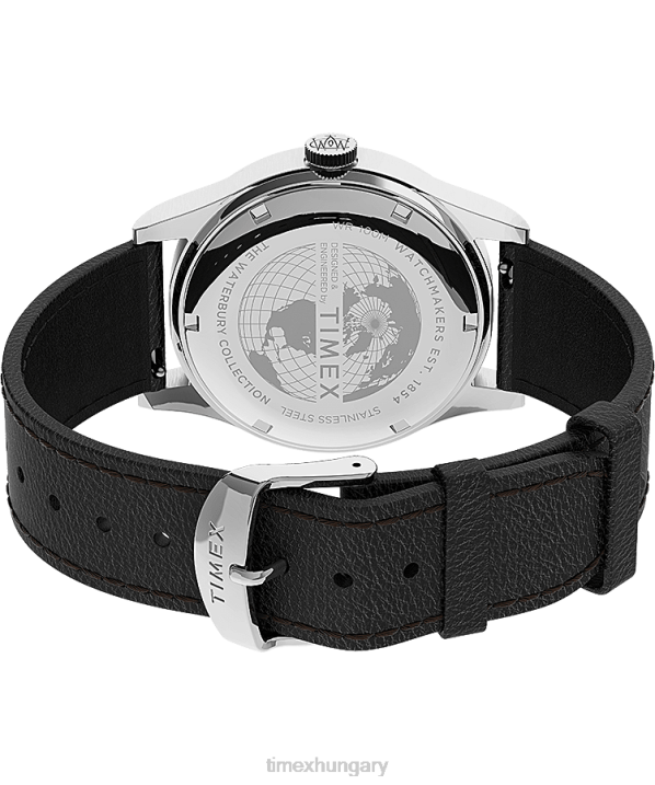 órák | B8NR289 Timex rozsdamentes acél/fekete/ezüst tónusú Waterbury hagyományos nappali 39 mm-es bőr szíjas karóra férfiak