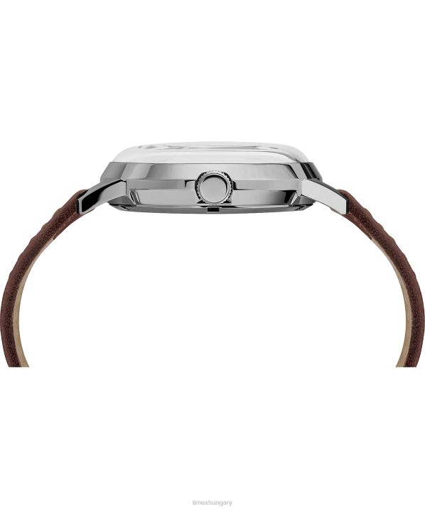 órák | B8NR292 Timex rozsdamentes acél/barna/ezüst tónusú marlin automata, 40 mm-es bőrszíjas karóra boston red sox képpel férfiak
