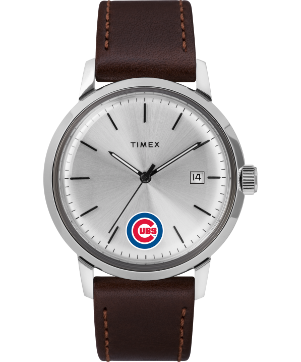 órák | B8NR295 Timex rozsdamentes acél/barna/ezüst tónusú marlin automata 40 mm-es bőrszíjas karóra chicago kölykökkel férfiak