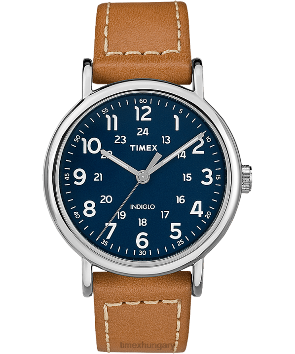 órák | B8NR310 Timex ezüst tónusú/barna/kék weekender 2 részes 40mm-es bőr szíjas karóra férfiak