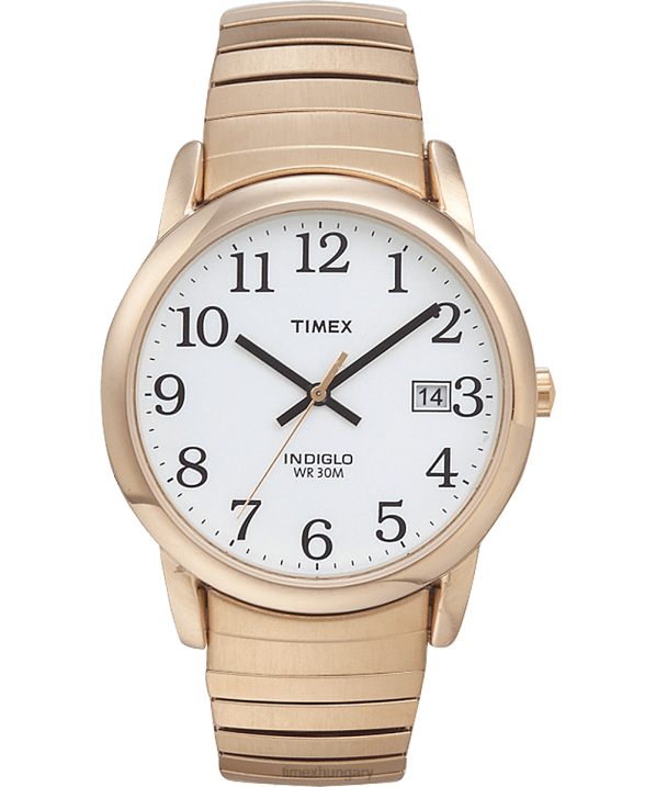 órák | B8NR311 Timex arany tónusú/fehér Easy Reader 35mm-es bővítőszalagos karóra férfiak