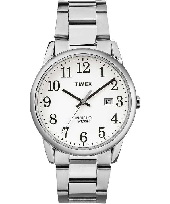 órák | B8NR319 Timex ezüst tónusú/fehér könnyen leolvasható dátum 38 mm-es karkötő karóra férfiak
