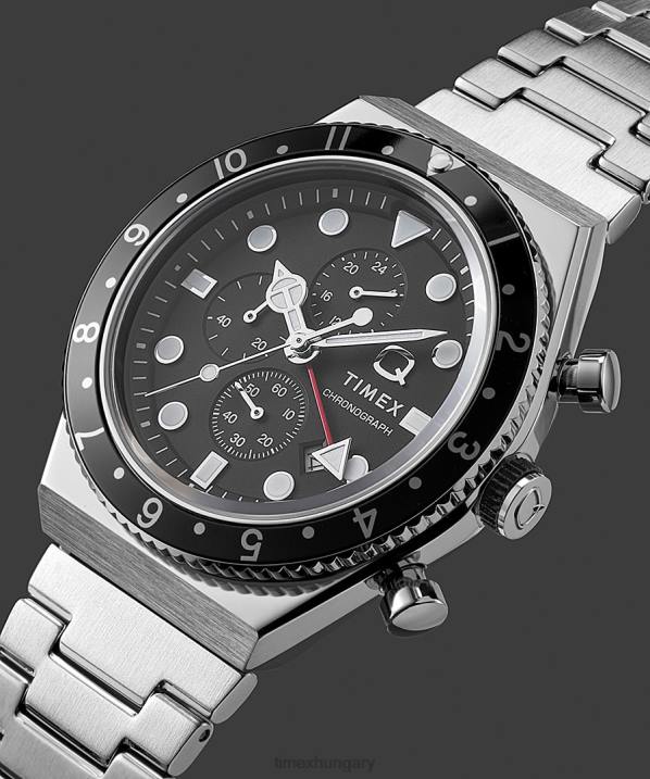 órák | B8NR61 Q Timex rozsdamentes acél/fekete/egyéb három időzónás kronográf 40 mm-es rozsdamentes acél karkötő karóra férfiak