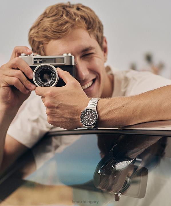 órák | B8NR61 Q Timex rozsdamentes acél/fekete/egyéb három időzónás kronográf 40 mm-es rozsdamentes acél karkötő karóra férfiak