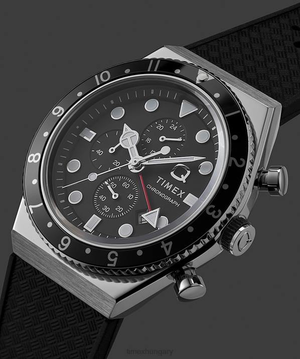 órák | B8NR62 Q Timex rozsdamentes acél/fekete három időzónás kronográf 40 mm-es szintetikus gumi szíjas óra férfiak