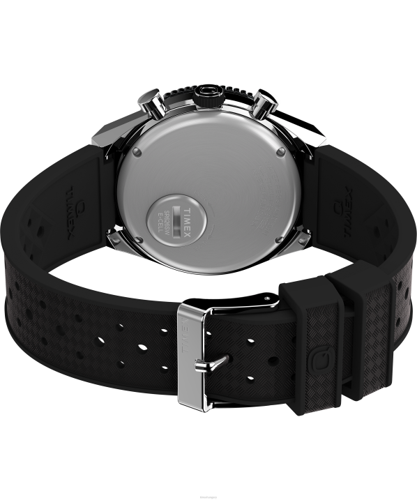 órák | B8NR63 Q Timex rozsdamentes acél/fekete/zöld három időzónás kronográf 40 mm-es szintetikus gumi szíjas óra férfiak